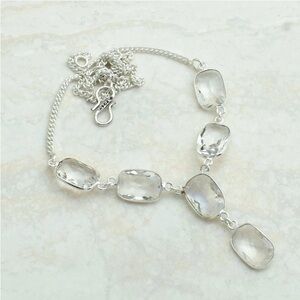 Stamped 925 Sterling Silver NATURAL White Topaz Gemstone Necklace